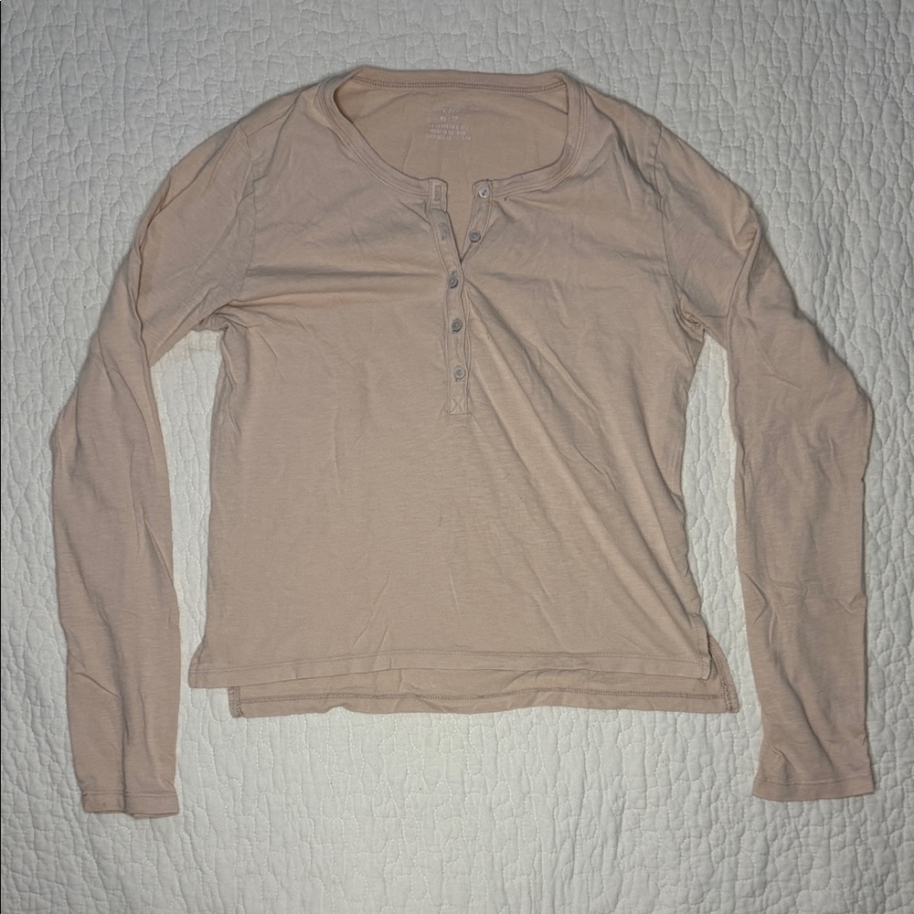 Aerie Light Tan Long Sleeve Henley Top